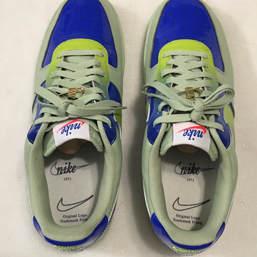 Nike By You iD Air Force 1 Low Custom Ombre Blue Green Patent Men Size 12 - Picture 8 of 13